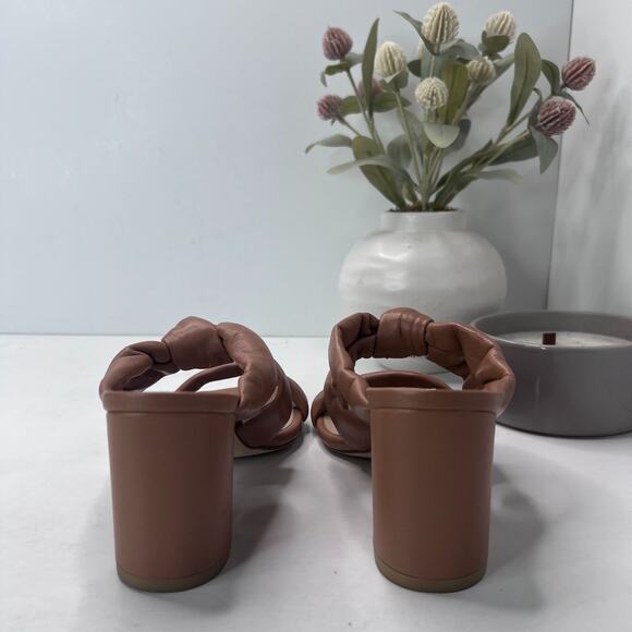 Stuart Weitzman Playa 75 Knot Leather Block Sandals Tan Women's US 5.5B Tried On - Picture 5 of 10